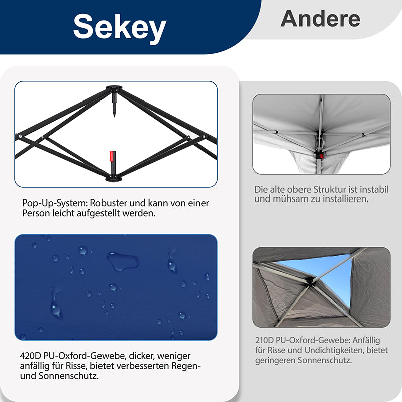 Sekey 3x3 m folding gazebo with 4 side panels and 4 sandbags