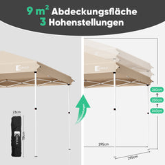 Sunula Faltpavillon 3×3 m – Wasserdicht, Stabil & Winterfest, Pavillon mit 4 Seitenwänden, Höhenverstellbar 250–260 cm