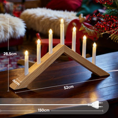 Salcar LED Holz-Schwibbogen 52 cm mit 7 warmweißen LED-Kerzen – Weihnachts Lichterbogen aus Holz, Fensterdeko & Tischbeleuchtung mit Netzstecker
