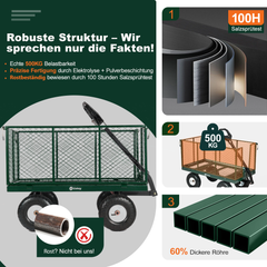 Sekey 3-in-1 Bollerwagen 500 kg – Gartenwagen mit abnehmbaren Seitenwänden & 10-Zoll-Gummireifen, leise & rostfrei, schnelle Montage in 8 Minuten, Plattform- & Transportwagen