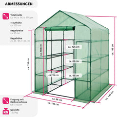 Sunula Robust Walk-In Multi-Tier Greenhouse 145x145x200 cm – 10 Adjustable Shelves, PE Cover, Steel Frame, Temperature Control, Rustproof &amp; Expandable, Ideal for Balcony &amp; Terrace