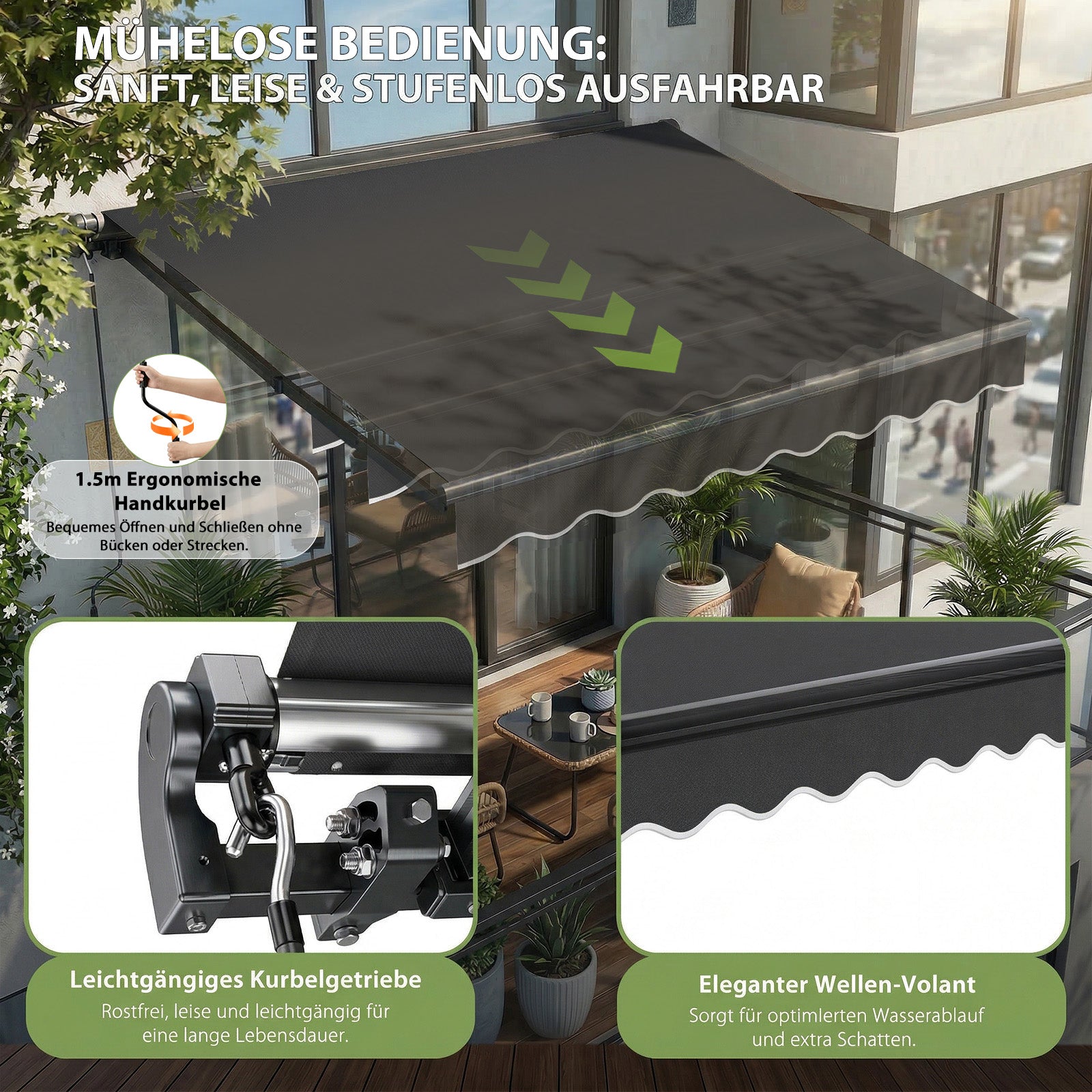 Sekey Gelenkarmmarkise 250x200 cm mit Handkurbel – 0–53° stufenlos nei – sekeymall
