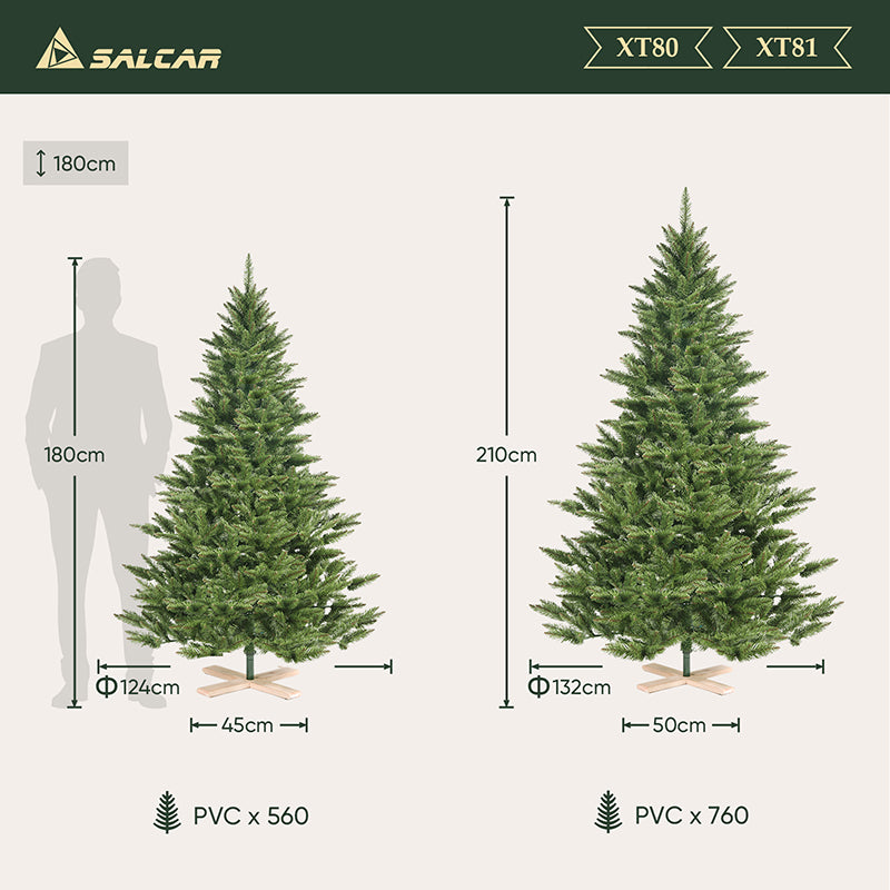 Salcar 180/210cm Artificial Christmas Tree, Nordmann Fir, with 560/760 Branches