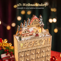 Salcar LED Weihnachtsdorf Adventskalender aus Holz – 24 Fächer zum Befüllen