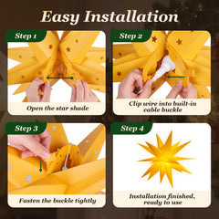 Salcar LED Papierstern – Beleuchteter 3D Weihnachtsstern Gelb mit 18 Spitzen, Warmweißes Licht, Hängende Weihnachtsdeko für Fenster & Innenbereich