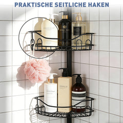 Sekey Duschregal Ohne Bohren – Höhenverstellbares Teleskop-Duschregal 79–315 cm mit Klicksystem, Rostfrei & Eck-Design, Stabiles Badezimmer-Organizer