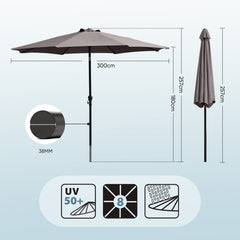 Sekey 300 cm Aluminum Round Garden Parasol, Market Umbrella, Foldable, with Crank