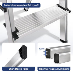 Sekey Aluminium Klappleiter 2 Stufen – Beidseitig Begehbar, Rutschfest, TÜV & SGS geprüft, bis 150 kg belastbar