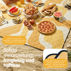 Sekey Picknickdecke Wasserdicht – Sandfreie Stranddecke mit Sonnen-Motiv, PEVA-Unterseite & Tragegurt für Picknick, Camping und Strand