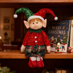 Salcar Weihnachtsjunge 60–90 cm – Stehende Weihnachtsfigur mit teleskopierbaren Beinen, Rote Kleidung & Zipfelmütze, Weihnachtsdeko für Wohnzimmer & Kinderzimmer