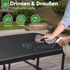 Sekey Klappbare Bierzeltgarnitur 180 cm im Rattan-Look – Gartenmöbel Set für Terrasse, Balkon & Outdoor-Events Sekey
