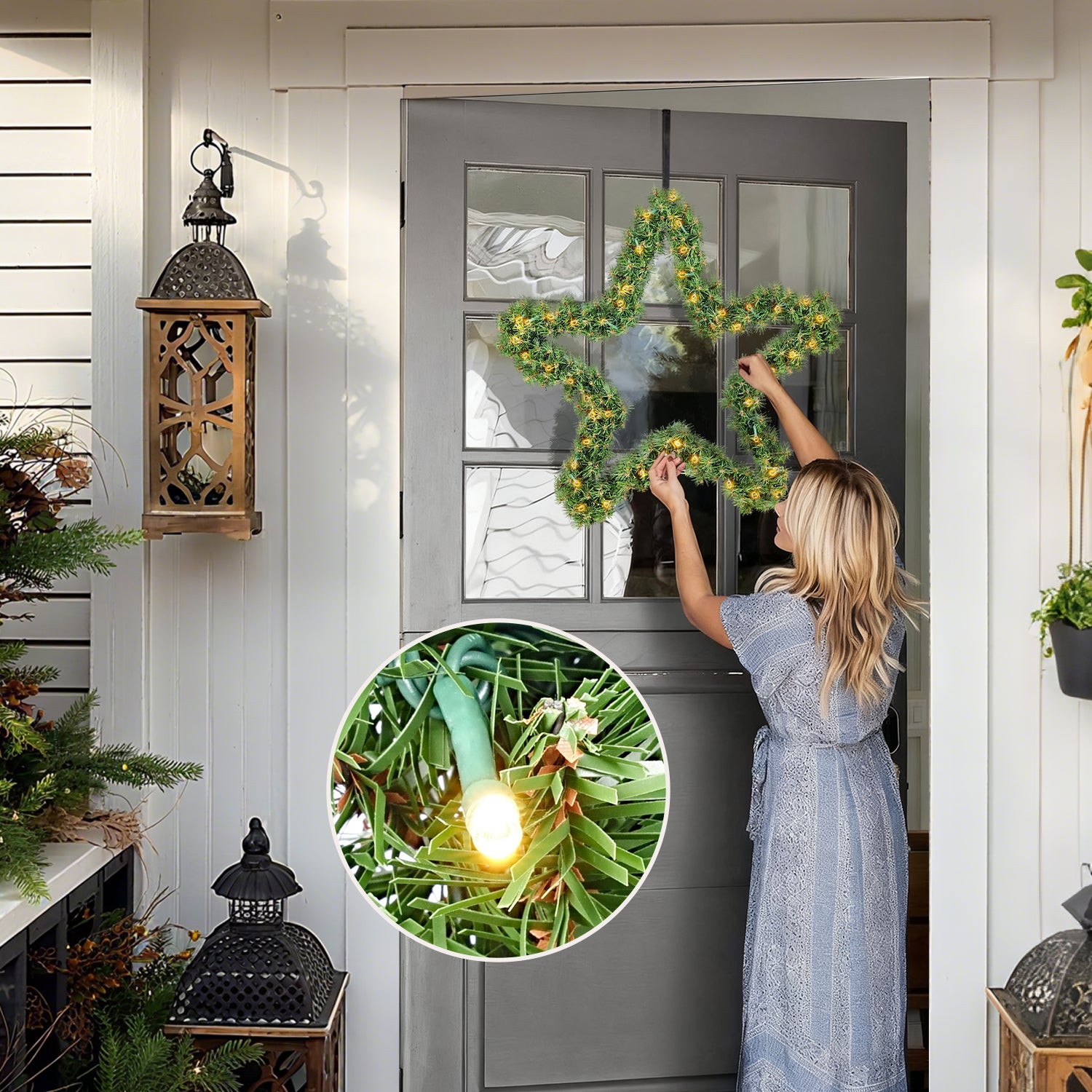 SALCAR Weihnachtsstern aus PVC mit warmweißer LED-Lichterkette – 40 cm / 55 cm, mit Batteriefach & Timer, wetterfest für Innen und Außen