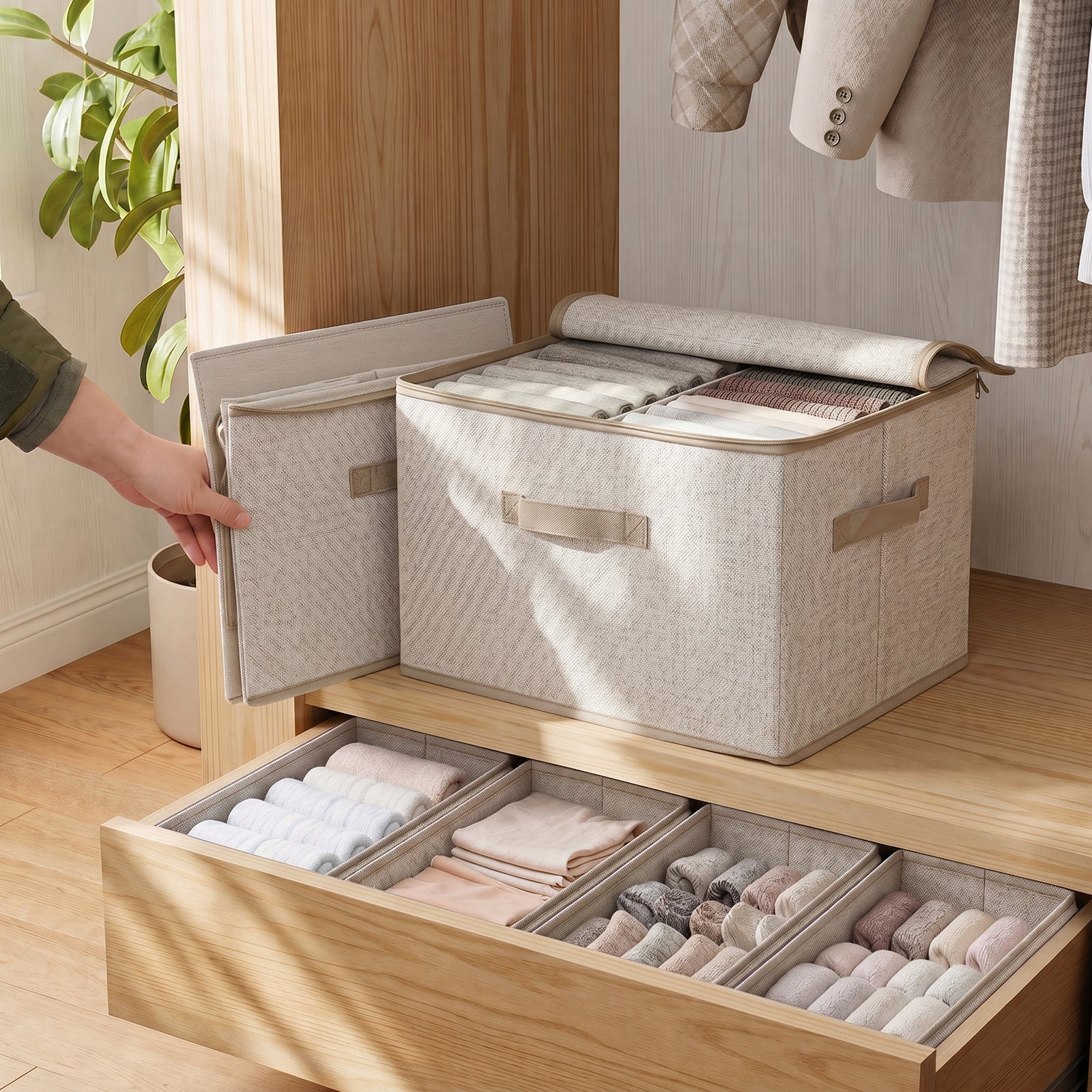 Sekey Aufbewahrungsboxen mit Deckel & Griffen – Faltbare Stoffboxen Or – sekeymall