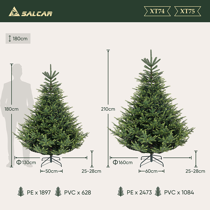 Salcar 180/210cm Künstlicher Weihnachtsbaum, 2525/3557 Zweige, 74 % PE