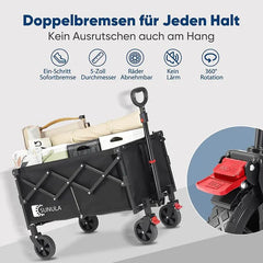 Sunula 80L / 100KG Faltbarer Bollerwagen, mit Bremsen, Halbiertem Eigengewicht Sekey