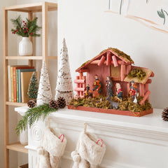 Salcar Weihnachtskrippe aus Holz mit Figuren – 20 LEDs, Batteriebetrieben, 23,5 cm Weihnachtsdeko