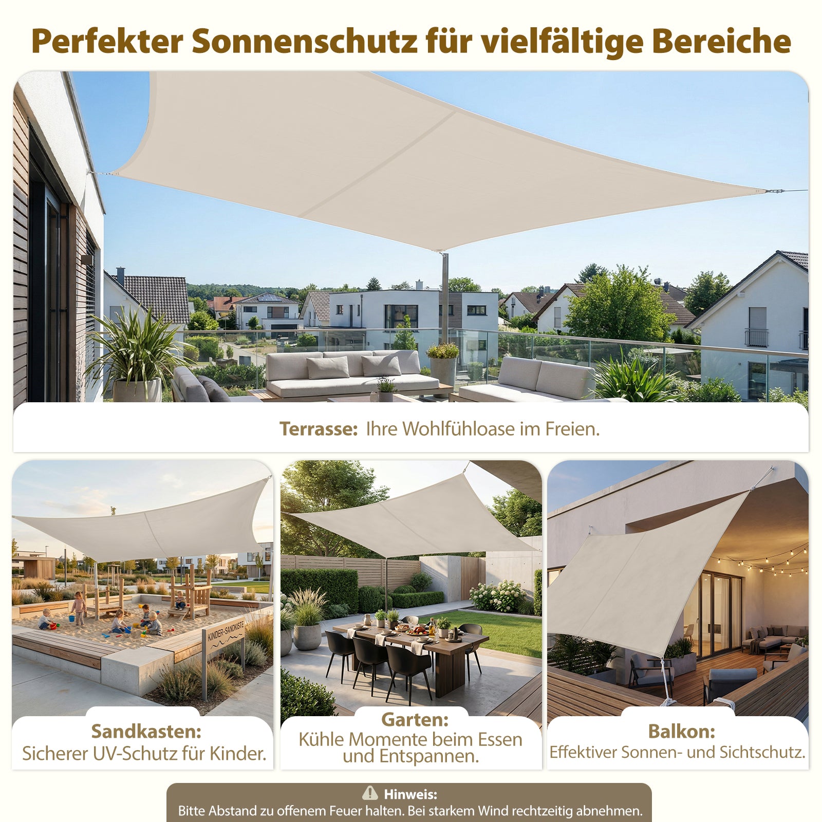 Sekey Sonnensegel Rechteckig – Wasserdicht, 160 g/m² PES, Nahtversiege – sekeymall