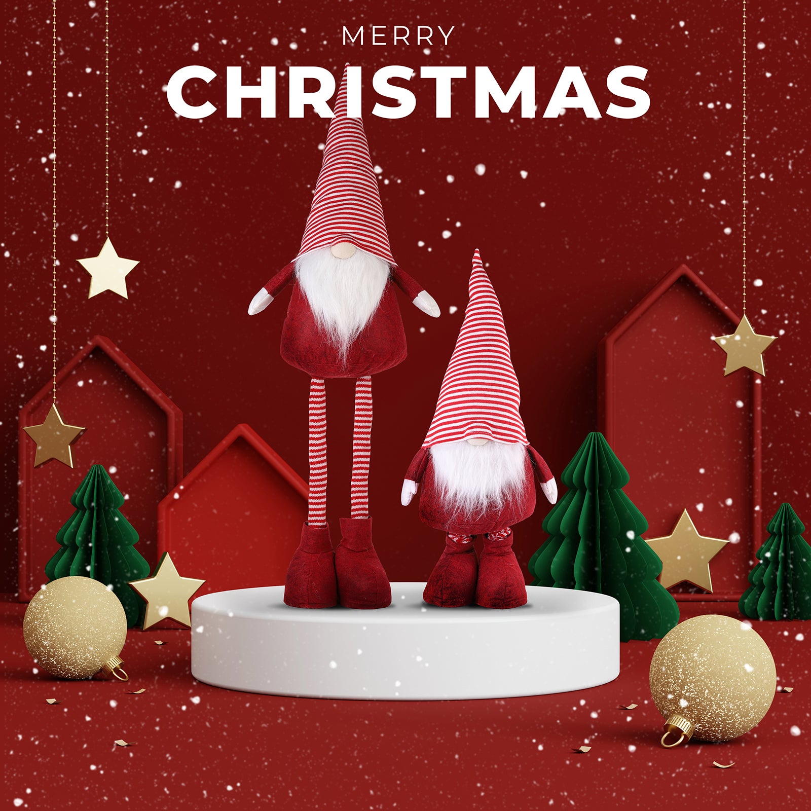 SALCAR Weihnachtsdeko Wichtel XL – Großer Deko-Gnom aus Filz, höhenverstellbar von 60–92 cm, Teleskopbeine, perfektes Geschenk zu Weihnachten & Thanksgiving – Rot