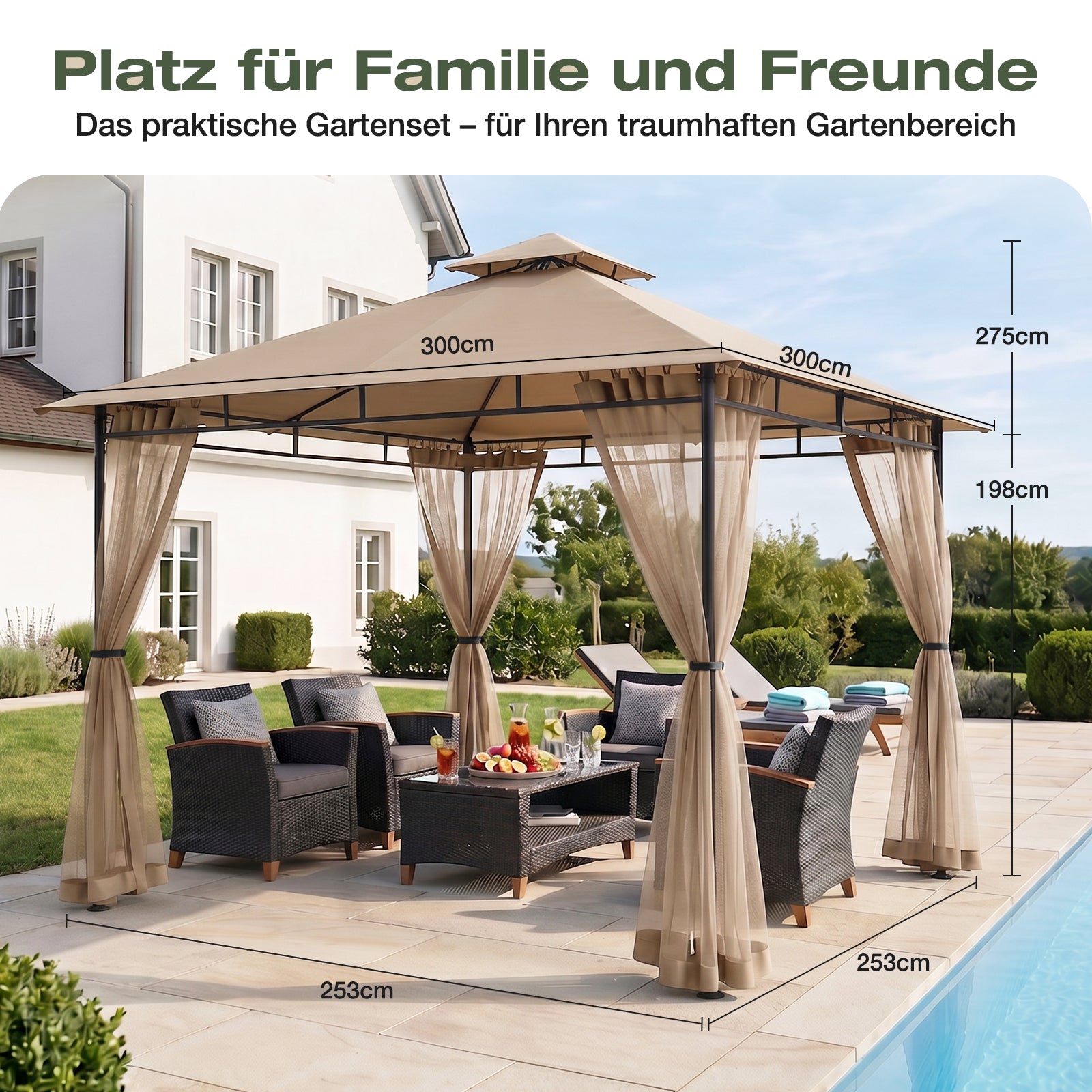 sonnensegel pavillon 3x3 Sekey Stabiler Pavillon mit Insektenschutz und einfacher Montage – sekeymall