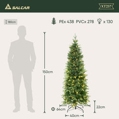 Salcar Schmaler Kunst-Weihnachtsbaum 180 cm – Realistischer Pencil Christbaum mit warmweißen LEDs, grüner Tannenbaum aus PE & PVC
