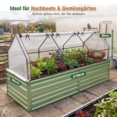 Sekey Foliengewächshaus Frühbeet 270 × 90 × 90 cm – 140 g/m² PE-Folie, 3 Frontöffnungen, für Garten & Hochbeet