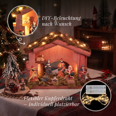 Salcar Weihnachtskrippe aus Holz mit Figuren – 20 LEDs, Batteriebetrieben, 23,5 cm Weihnachtsdeko