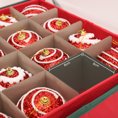 Salcar Aufbewahrungsbox für 64 Weihnachtskugeln – 4 Ebenen, Verstellbare Trennwände, Rote Faltbox 33×33×34 cm mit Sichtfenster