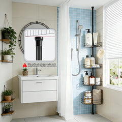 Sekey Duschregal Ohne Bohren – Höhenverstellbares Teleskop-Duschregal 79–315 cm mit 4 festen Körben, Eck-Design & stabiler Stand für Badezimmer