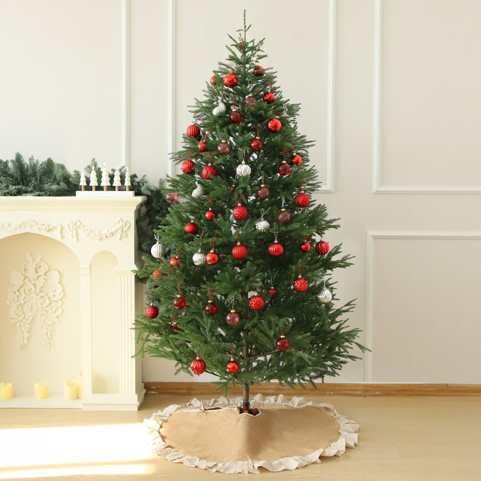 SALCAR Weihnachtsbaumdecke Rund aus Leinen mit Rüschenrand – Hochwertiger Christbaumrock für ein sauberes Zuhause und festliche Weihnachtsdekoration
