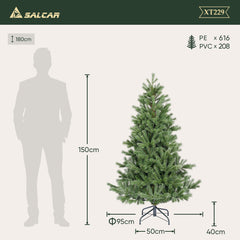 SALCAR Künstlicher Weihnachtsbaum 150/180/210 cm aus 90 % PE Spritzguss, Premium Nordmanntanne, realistischer Christbaum mit stabilem Metallständer & Schnellaufbau-Klappsystem