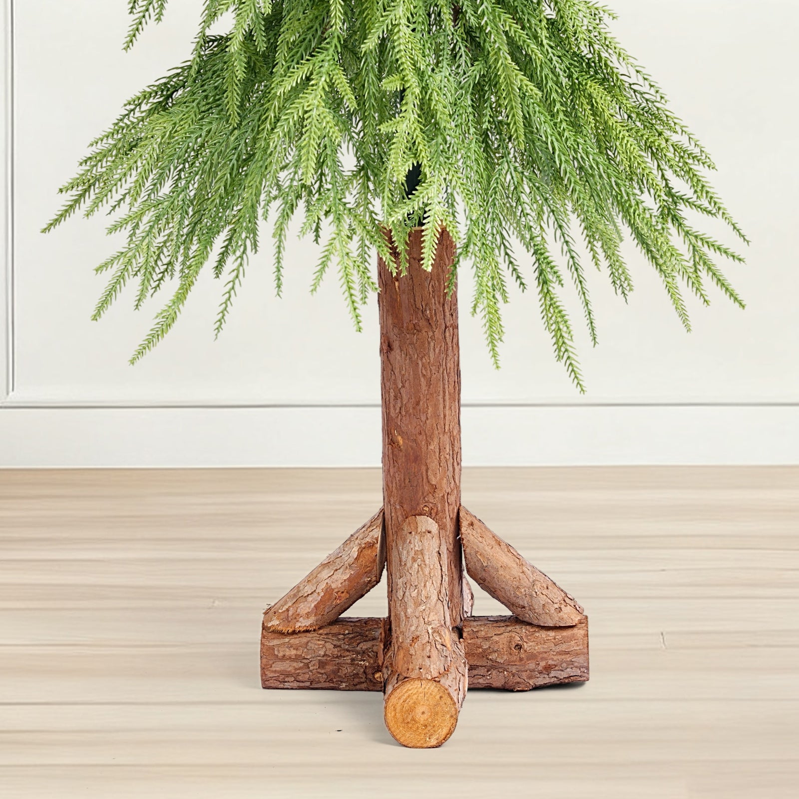 Salcar Künstlicher Weihnachtsbaum mit echtem Holzstamm – 100 % PE, zartgrün – 90 cm / 120 cm, naturgetreu & pflegeleicht