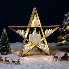 Salcar LED Stern aus Holz 30 cm – Warmweiß leuchtende Weihnachtsdeko Tischlampe, Batteriebetrieben, Winter- & Adventsdekoration für Tisch & Fenster