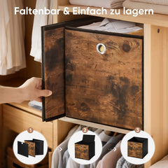 Sekey Aufbewahrungsboxen 6er Set in Holzoptik | Stoffboxen 30 × 30 × 30 cm – natürliches Design & stabile Struktur