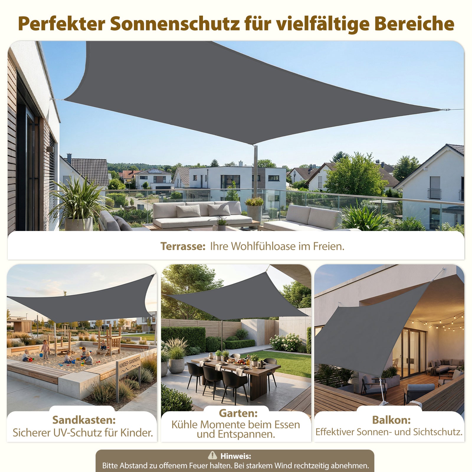 Sekey Sonnensegel Wasserdicht Rechteckig – Dunkelgrau, ohne Mittelnaht – sekeymall