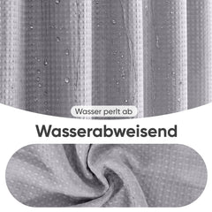 Sekey Grau Duschvorhang 180 × 200 cm, Textil Badewannenvorhang mit Waffelstruktur, Wasserabweisend & Waschbar, 100 % Polyester, mit Beschwerungsband & 12 Edelstahlringen