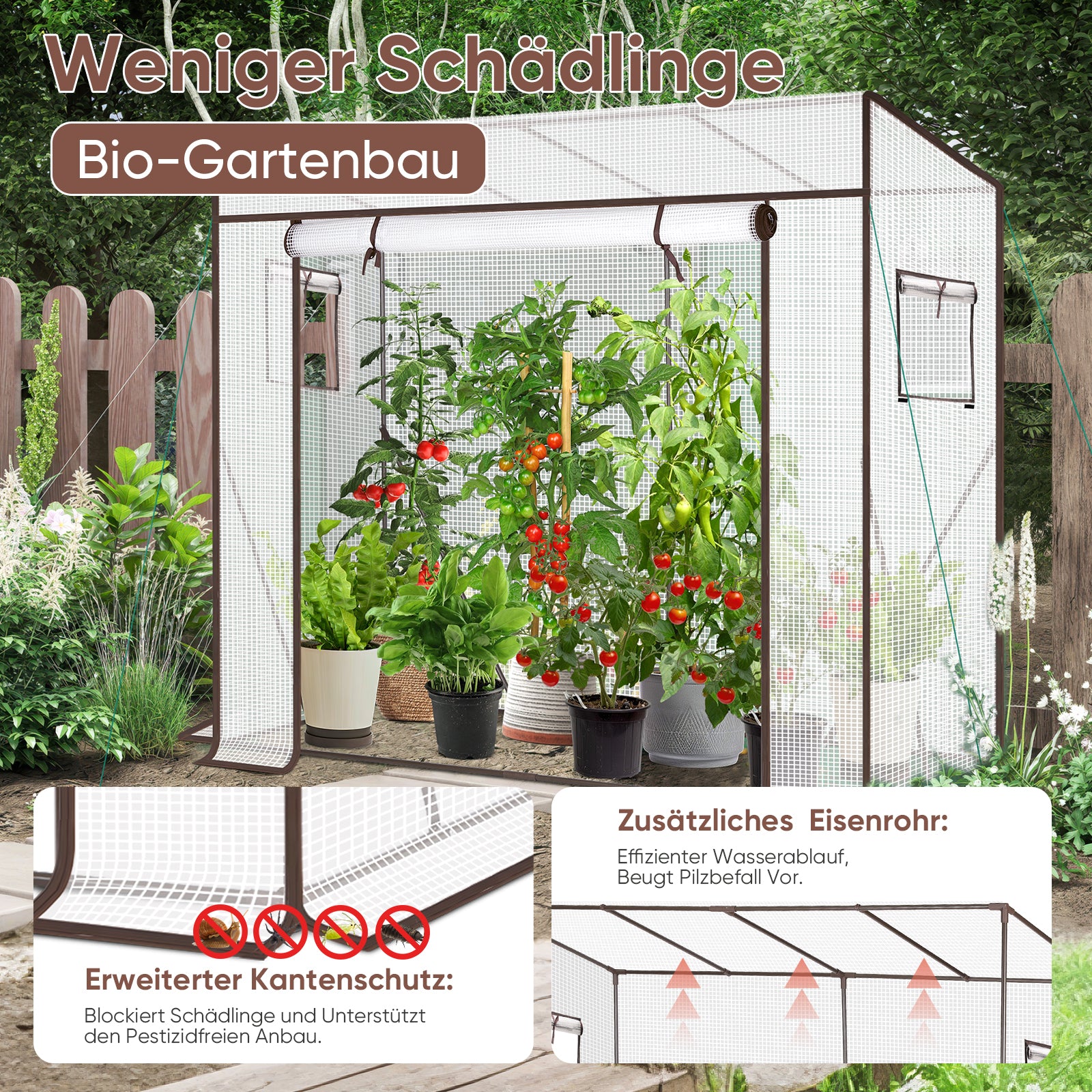 Sekey Tomatengewächshaus Tamara XL – Folien-Gewächszelt mit aufrollbarer Tür, stabiler Rahmen 200 x 77 x 146/170 cm