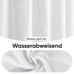Sekey Weiß Duschvorhang 180 × 200 cm, Textil Badewannenvorhang mit Waffelstruktur, Wasserabweisend & Waschbar, 100 % Polyester, mit Beschwerungsband & 12 Edelstahlringen（副本）