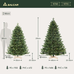 Salcar 180/210cmKünstlicher Weihnachtsbaum, Edeltanne, mit 450/650 LEDs und 1150/1486 PE-Zweigen und 472/728 PVC-Zweigen Salcar