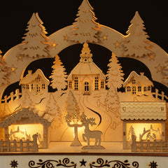 Salcar LED Schwibbogen aus Holz, 3D Weihnachtsdeko mit Fachwerkhäusern, Turm & Tannen, 10 warmweiße LEDs, batteriebetriebener Lichterbogen für Fensterbank & Sideboard