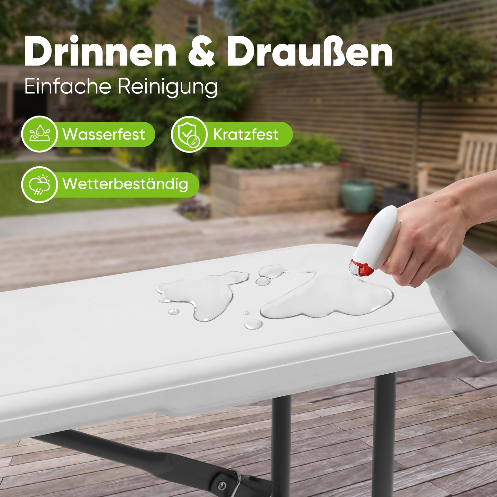 Sekey Klappbare Kunststoff-Bierbank 183 cm – Faltbare Gartenbank, bis 300 kg belastbar, wetterfest, ideal für Camping, Garten & Feste