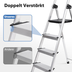 Sekey Aluminium Trittleiter 4/5 Stufen – Klappbar, Rutschfest, Mit Werkzeugablage, TÜV EN131-2, 140/160 cm, Bis 150 kg, Für Haushalt, Garage & Garten