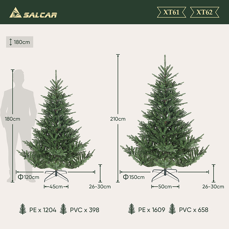 Salcar 180/210cmArtificial Christmas tree, noble fir, with 1204/1609 PE branches and 398/658 PVC branches