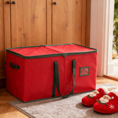 Salcar Rote Aufbewahrungsbox für 128 Weihnachtskugeln – Faltbare Christbaumkugel-Box 64,8×32,3×34,2 cm mit 128 Fächern, Tragegriffen & Doppelreißverschluss