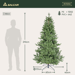 SALCAR Künstlicher Weihnachtsbaum 150/180/210 cm aus 90 % PE Spritzguss, Premium Nordmanntanne, realistischer Christbaum mit stabilem Metallständer & Schnellaufbau-Klappsystem