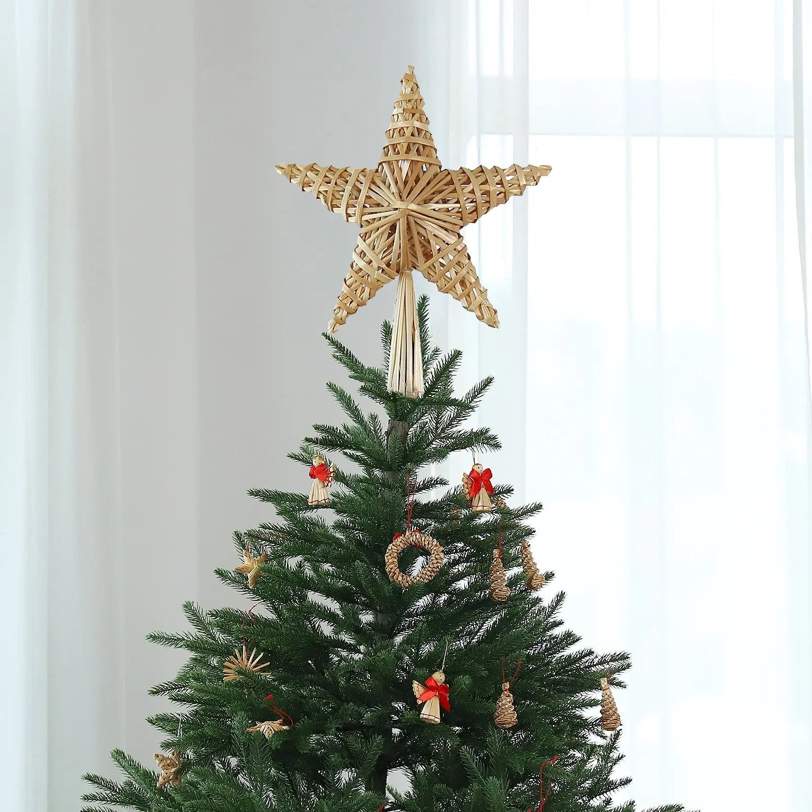 SALCAR Klassischer Weihnachtsbaumstern 25cm aus Naturstroh, 3D-Effekt – sekeymall