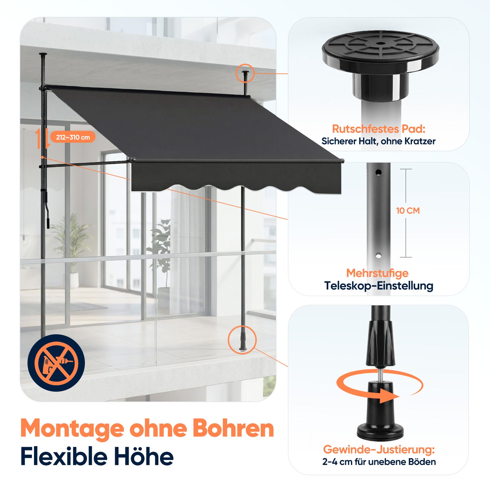 Sekey Klemmmarkise ohne Bohren in 150–350 cm Breite, 130 cm Ausfall, 0 – sekeymall