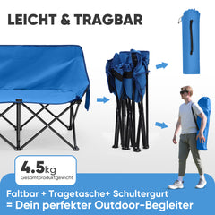Sunula Faltbarer Campingsofa für 2 Personen, Tragbarer Campingstuhl bis 150 kg, Mit Armlehne und Tragetasche, Outdoor-Faltstuhl, Ideal für Picknick, Camping, Garten, Balkon, Angeln