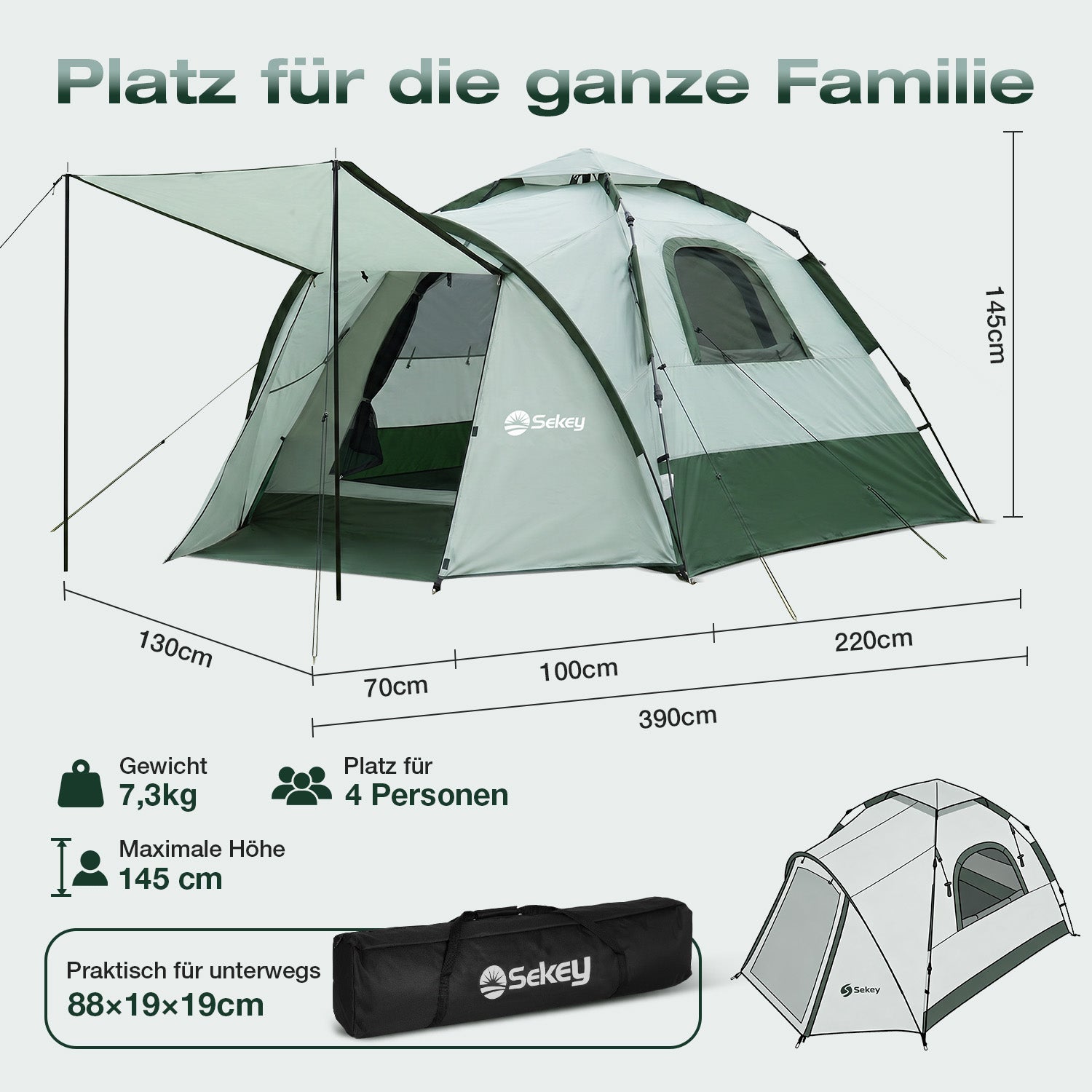 Sekey 2-Personen Campingzelt mit Hydraulik Pop-up System – Wurfzelt wa – sekeymall