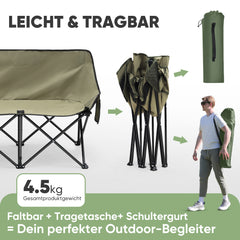 Sunula Faltbarer Campingsofa für 2 Personen, Tragbarer Campingstuhl bis 150 kg, Mit Armlehne und Tragetasche, Outdoor-Faltstuhl, Ideal für Picknick, Camping, Garten, Balkon, Angeln