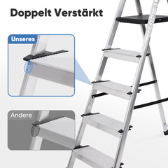 Sekey Aluminium Trittleiter 4/5 Stufen – Klappbar, Rutschfest, Mit Werkzeugablage, TÜV EN131-2, 140/160 cm, Bis 150 kg, Für Haushalt, Garage & Garten